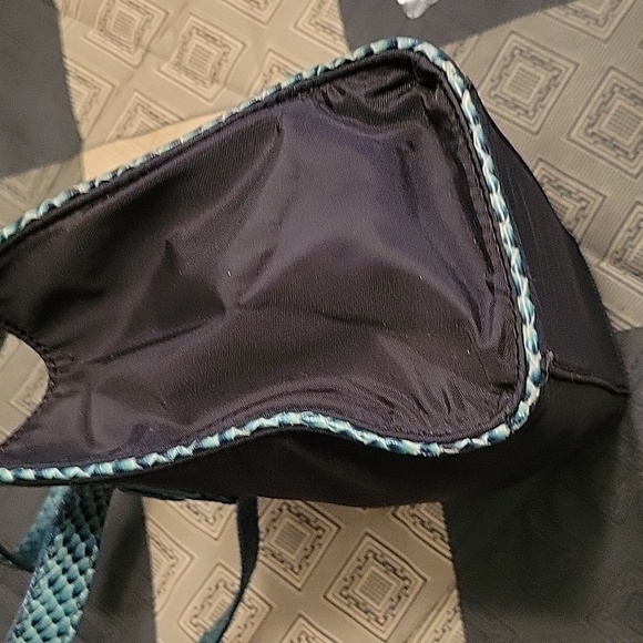 Kate Spade mini satchel in black nylon w/blue/green snakeskin handles & trim - Picture 8 of 8